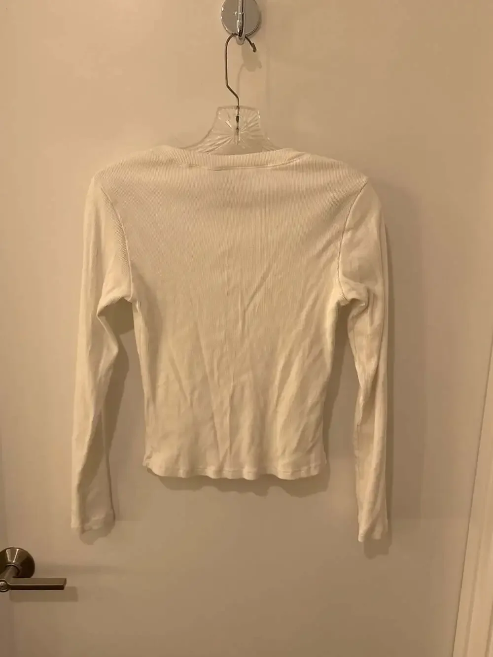 Reformation Ribbed Henley Long Sleeve Shirt White